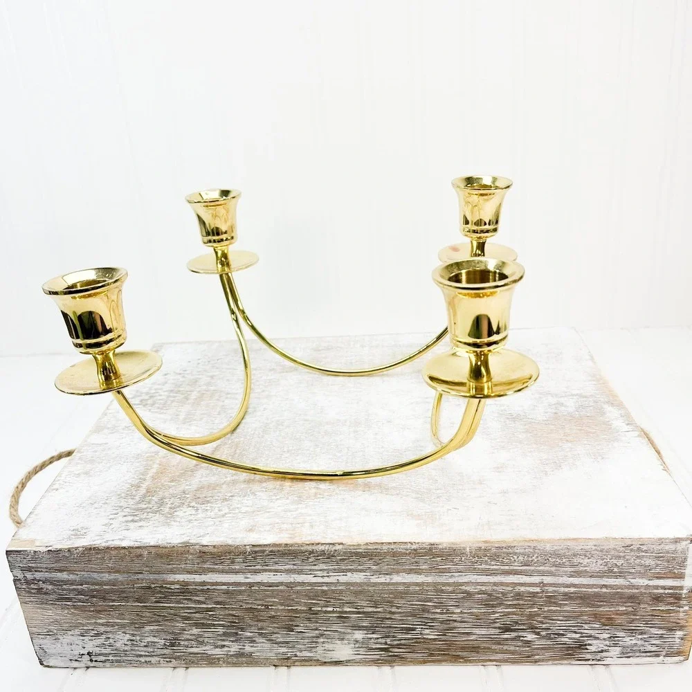 Vintage Brass 4-Arm Candle Holder - Wall Candelabra Home Decor‎